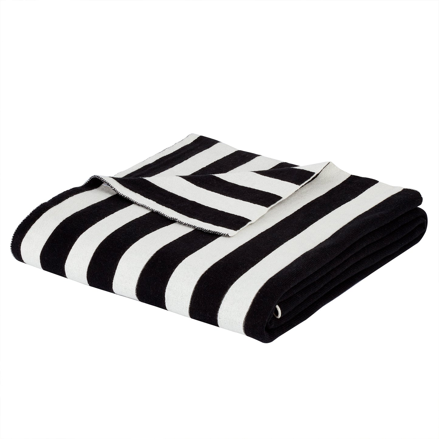 Style Sisters Black And White Knitted Stripe Cotton Blanket Throw (150cm x 180cm)