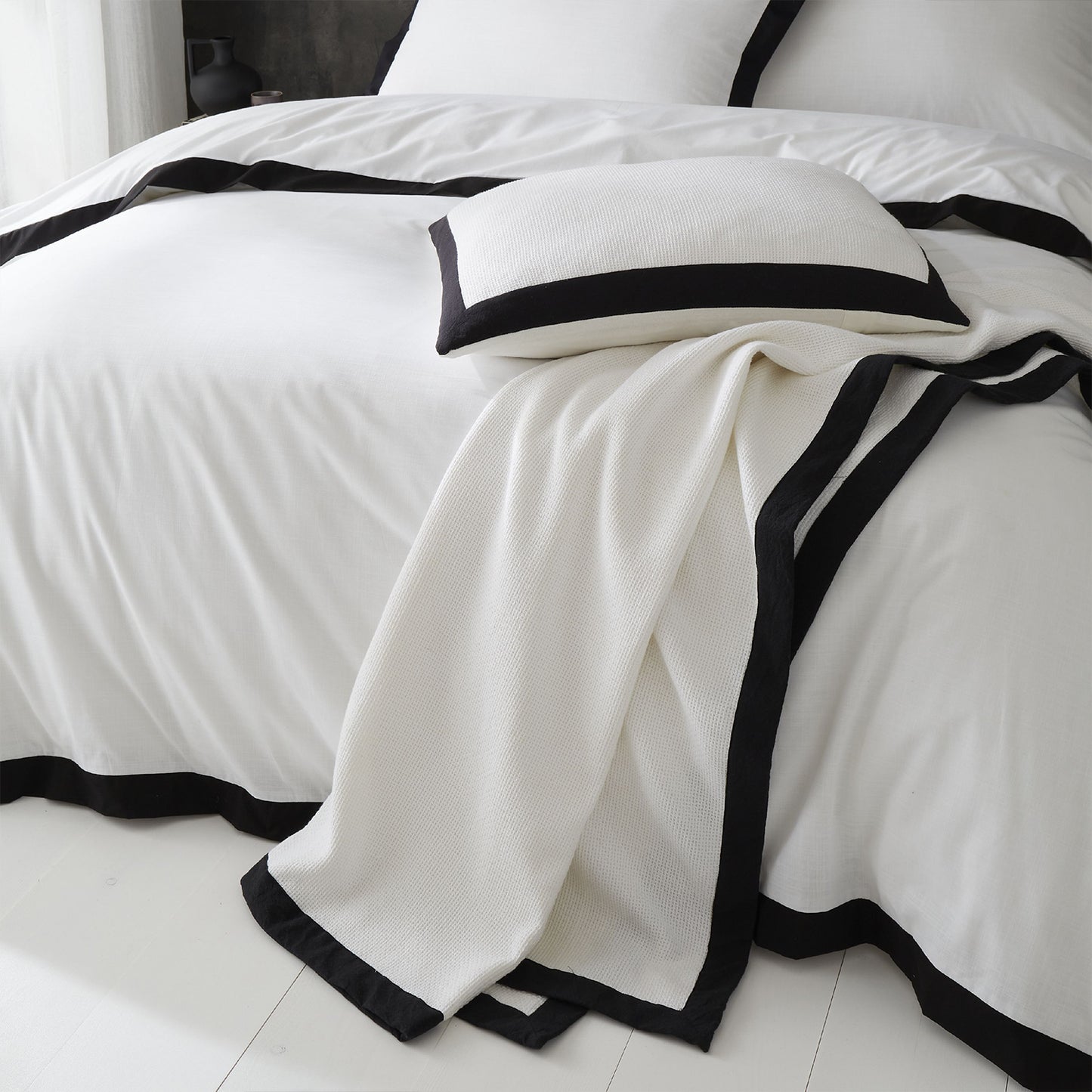 Style Sisters White And Black Waffle Cotton Cushion (55cm x 55cm)