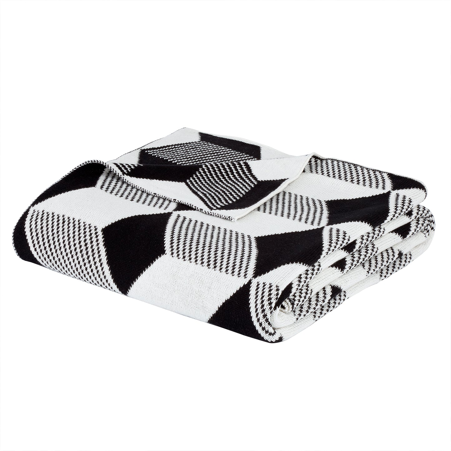 Style Sisters Black Cream Knitted Cube Cotton Blanket Throw (150cm x 180cm)