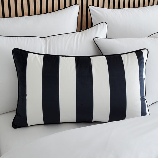 Style Sisters Black And White Velvet Stripe Cushion (40cm x 70cm)