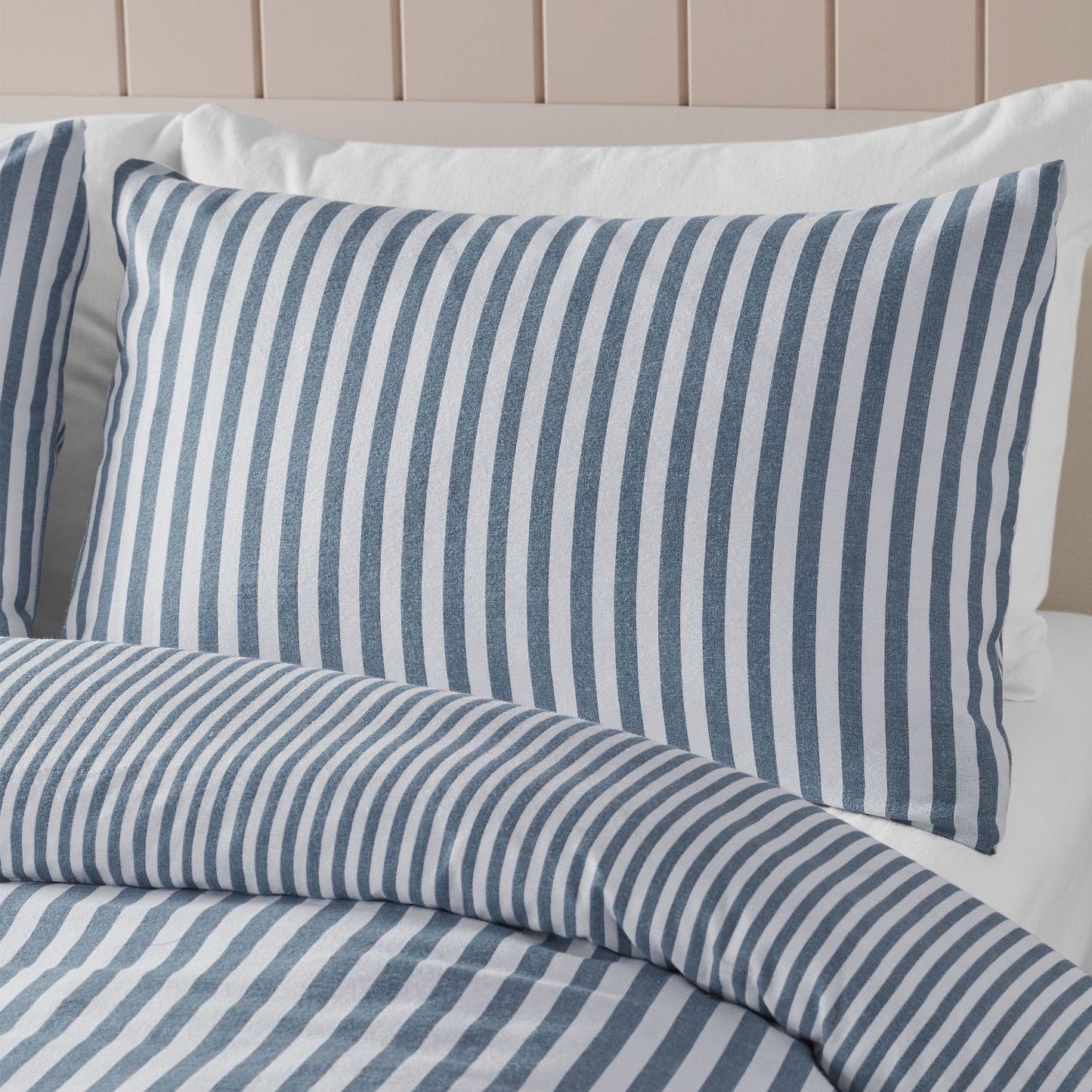Catherine Lansfield Blue Stripe Brushed Cotton Reversible Duvet Set