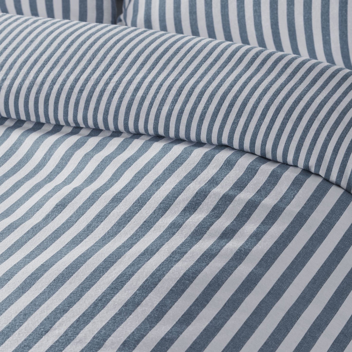 Catherine Lansfield Blue Stripe Brushed Cotton Reversible Duvet Set