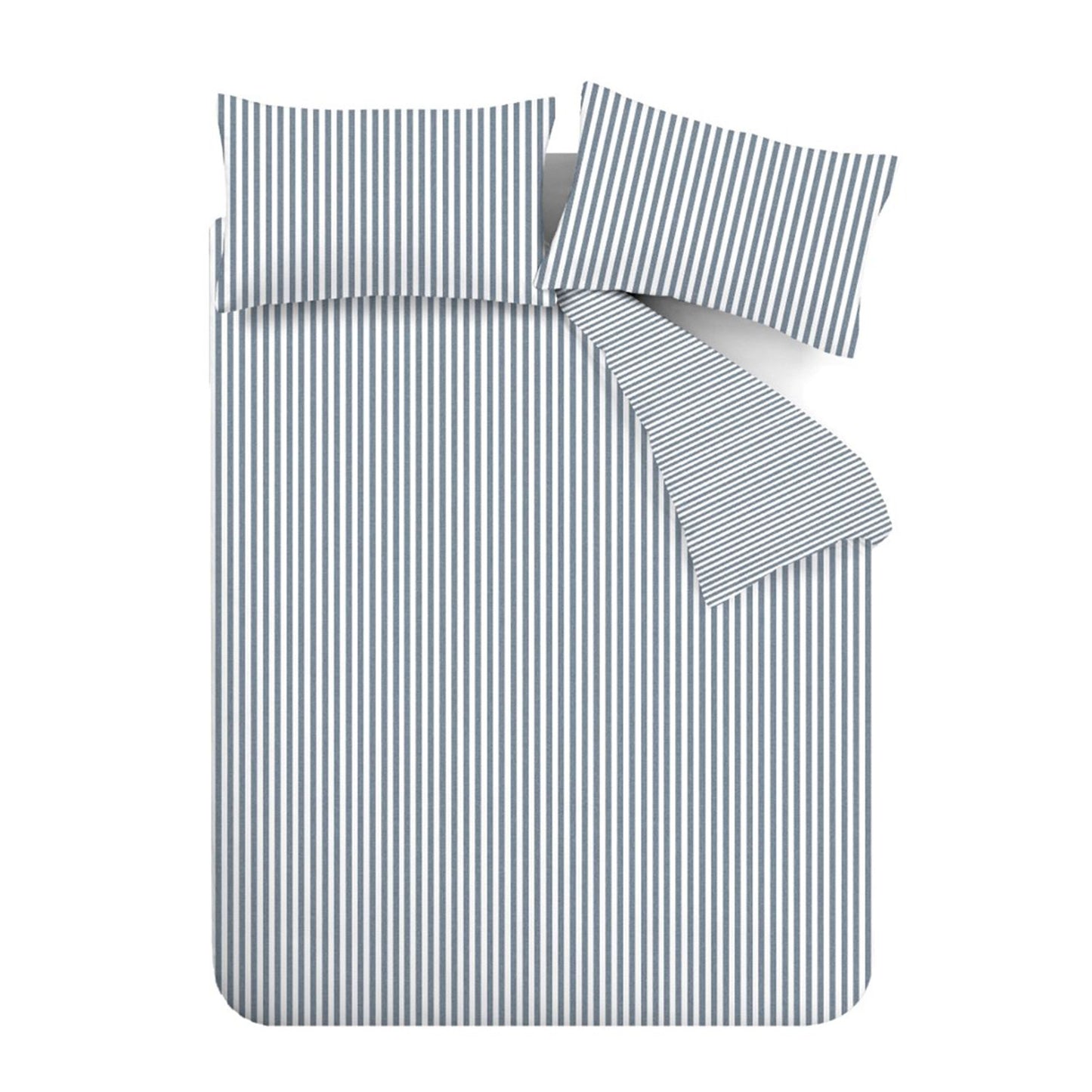 Catherine Lansfield Blue Stripe Brushed Cotton Reversible Duvet Set