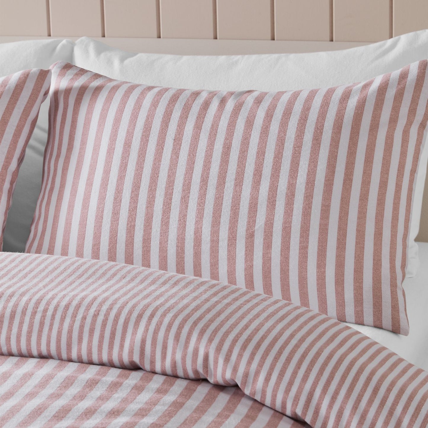 Catherine Lansfield Blush Pink Stripe Brushed Cotton Reversible Duvet Set