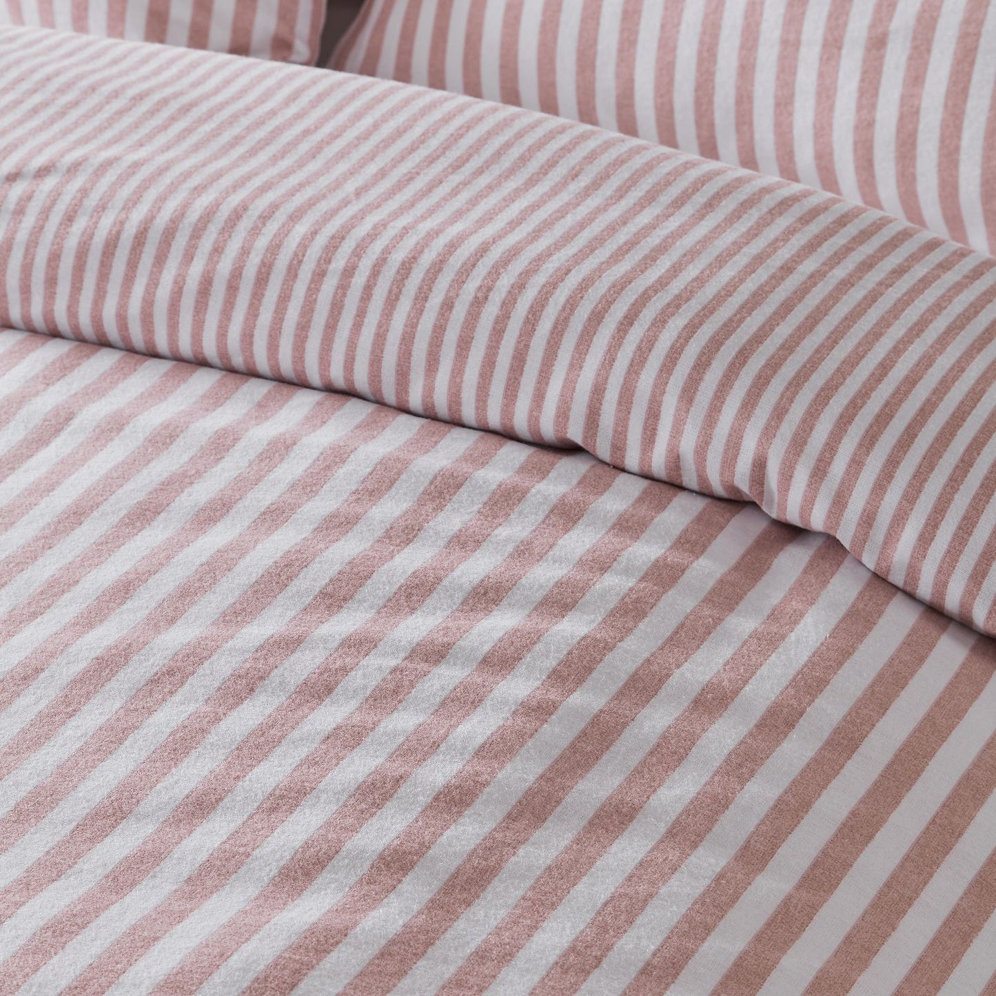 Catherine Lansfield Blush Pink Stripe Brushed Cotton Reversible Duvet Set