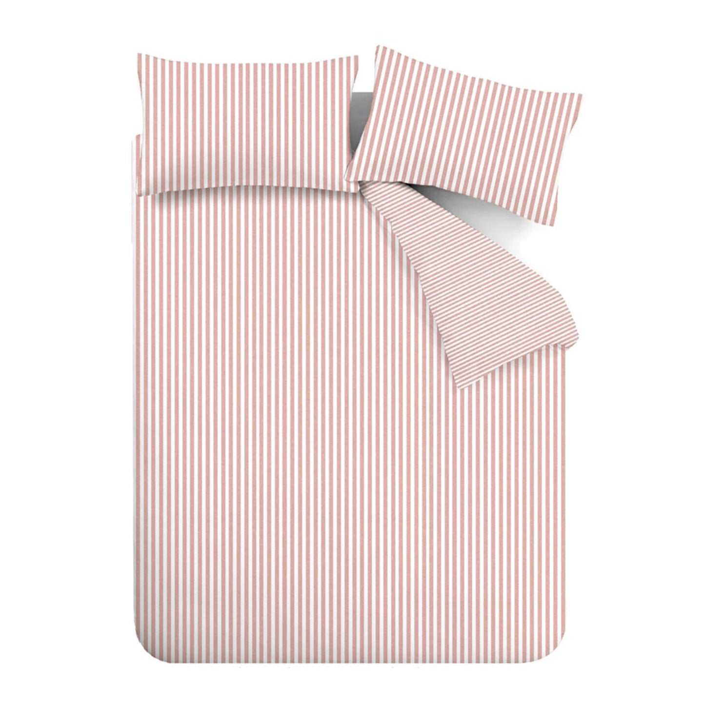 Catherine Lansfield Blush Pink Stripe Brushed Cotton Reversible Duvet Set
