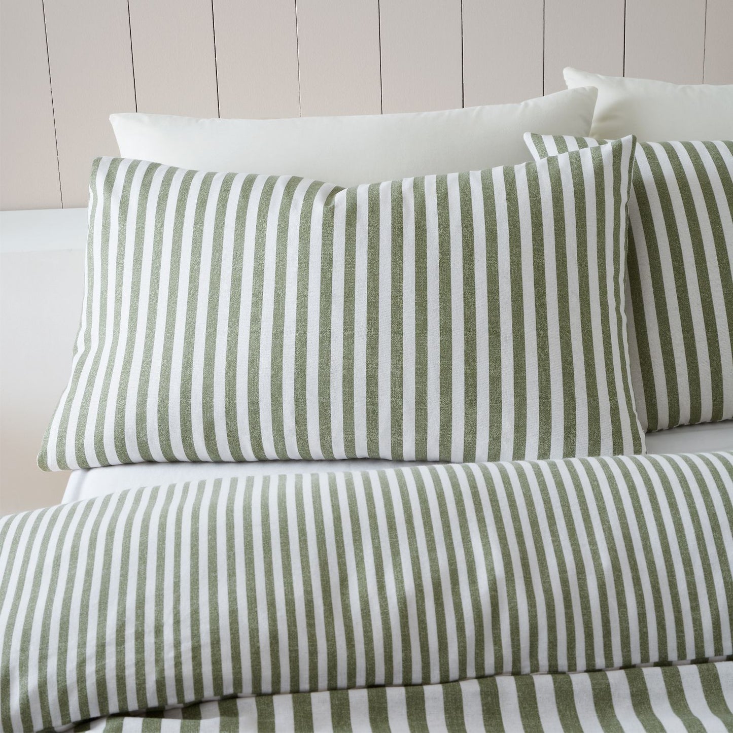 Catherine Lansfield Green Stripe Brushed Cotton Reversible Duvet Set