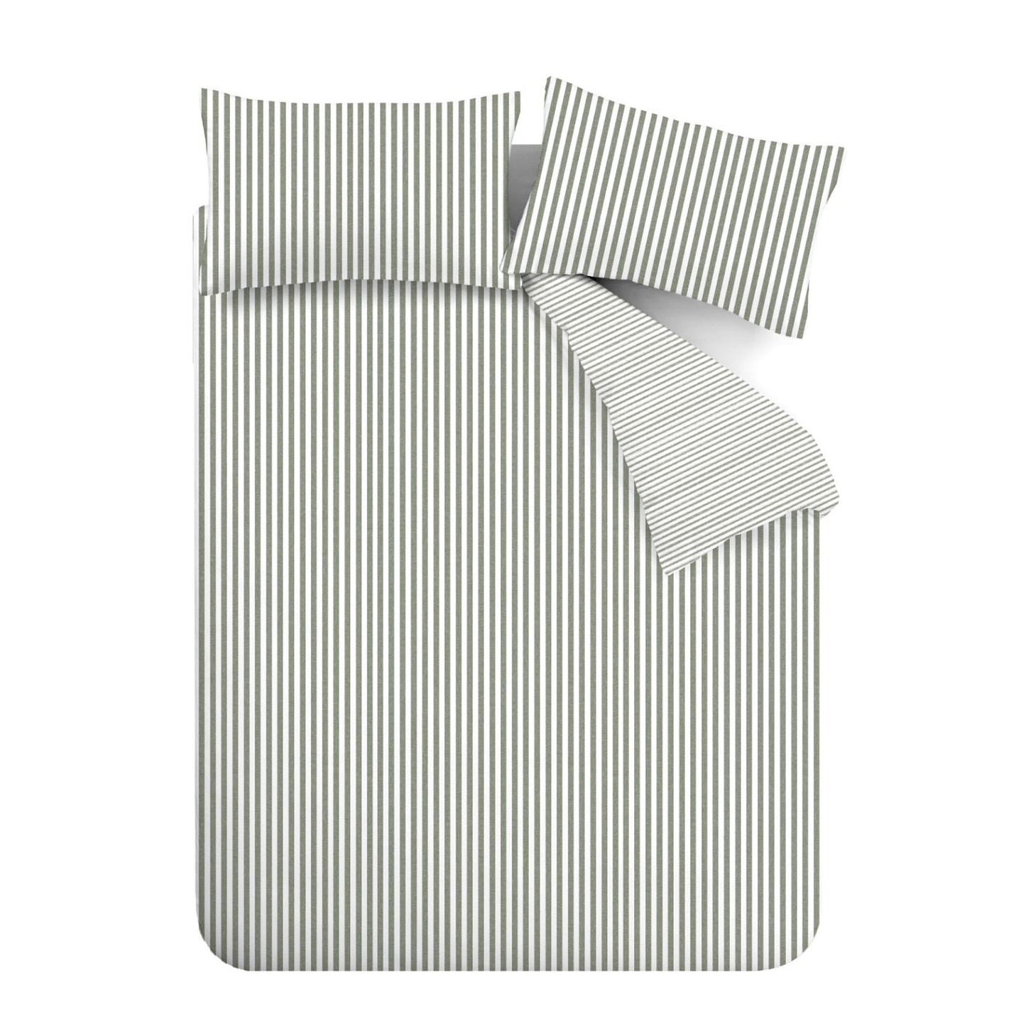 Catherine Lansfield Green Stripe Brushed Cotton Reversible Duvet Set