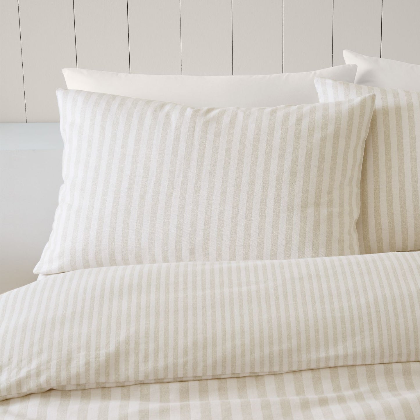 Catherine Lansfield Natural Stripe Brushed Cotton Reversible Duvet Set