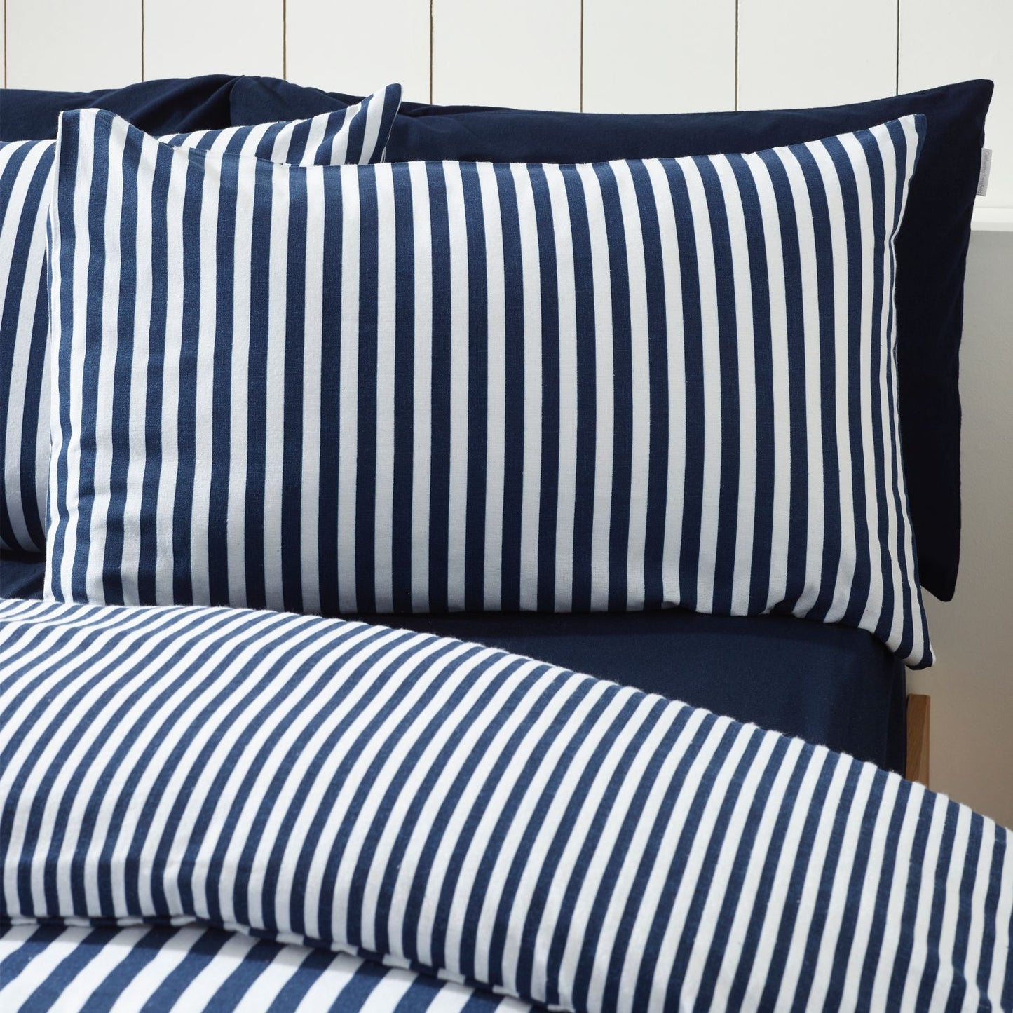 Catherine Lansfield Navy Blue Stripe Brushed Cotton Duvet Set