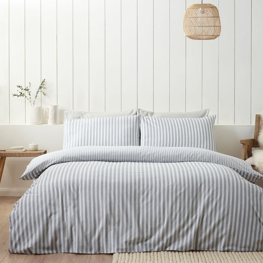 Catherine Lansfield Silver Stripe Brushed Cotton Reversible Duvet Set
