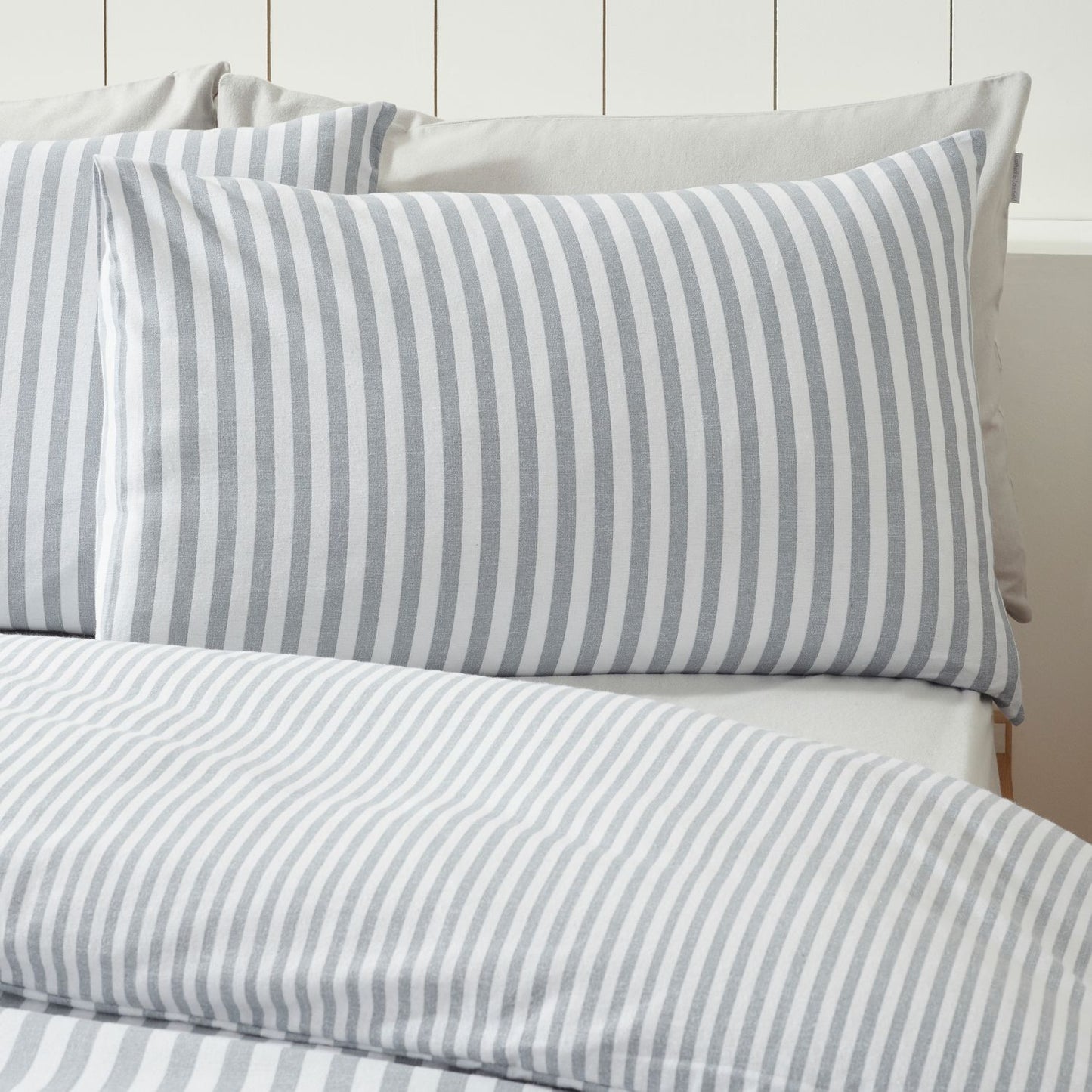 Catherine Lansfield Silver Stripe Brushed Cotton Reversible Duvet Set