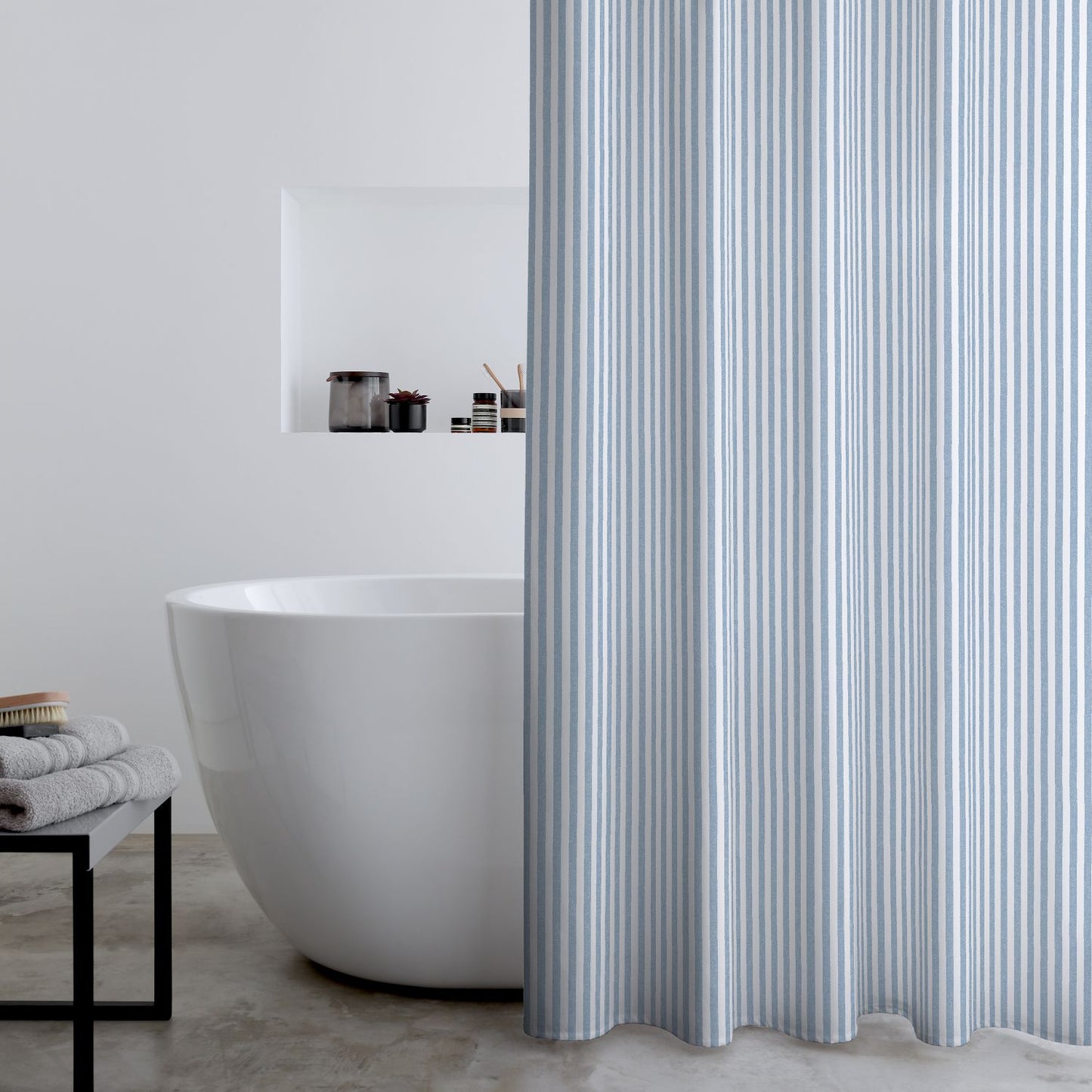 Catherine Lansfield Timeless Stripe Blue Shower Curtain