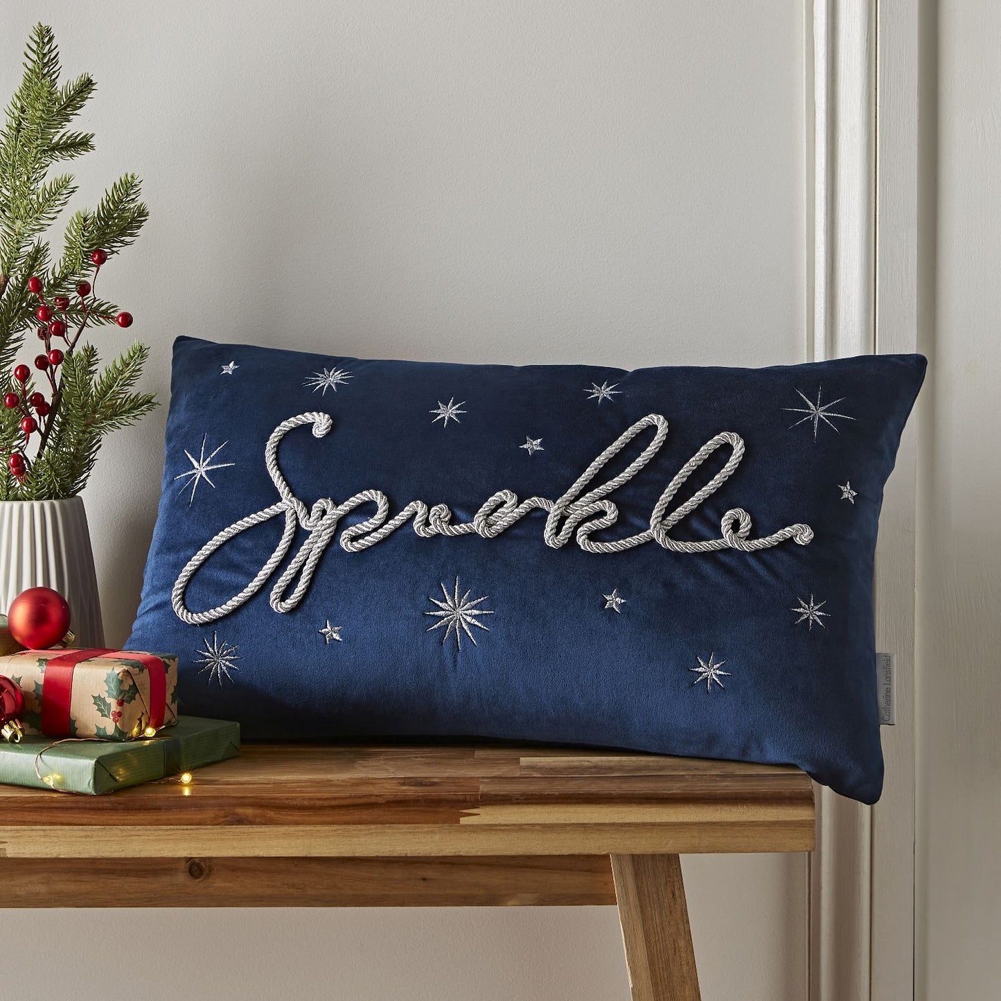 Catherine Lansfield Sparkle Soft Touch Blue Christmas Cushion