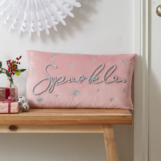 Catherine Lansfield Soft Touch Christmas Sparkle Pink Cushion