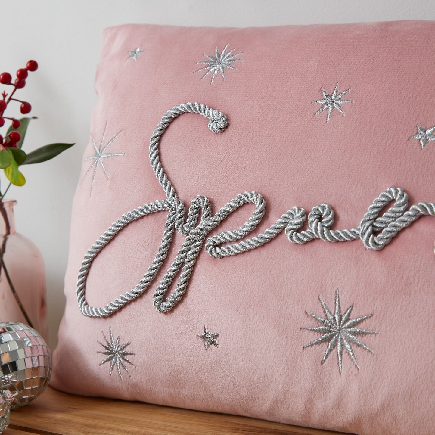 Catherine Lansfield Soft Touch Christmas Sparkle Pink Cushion
