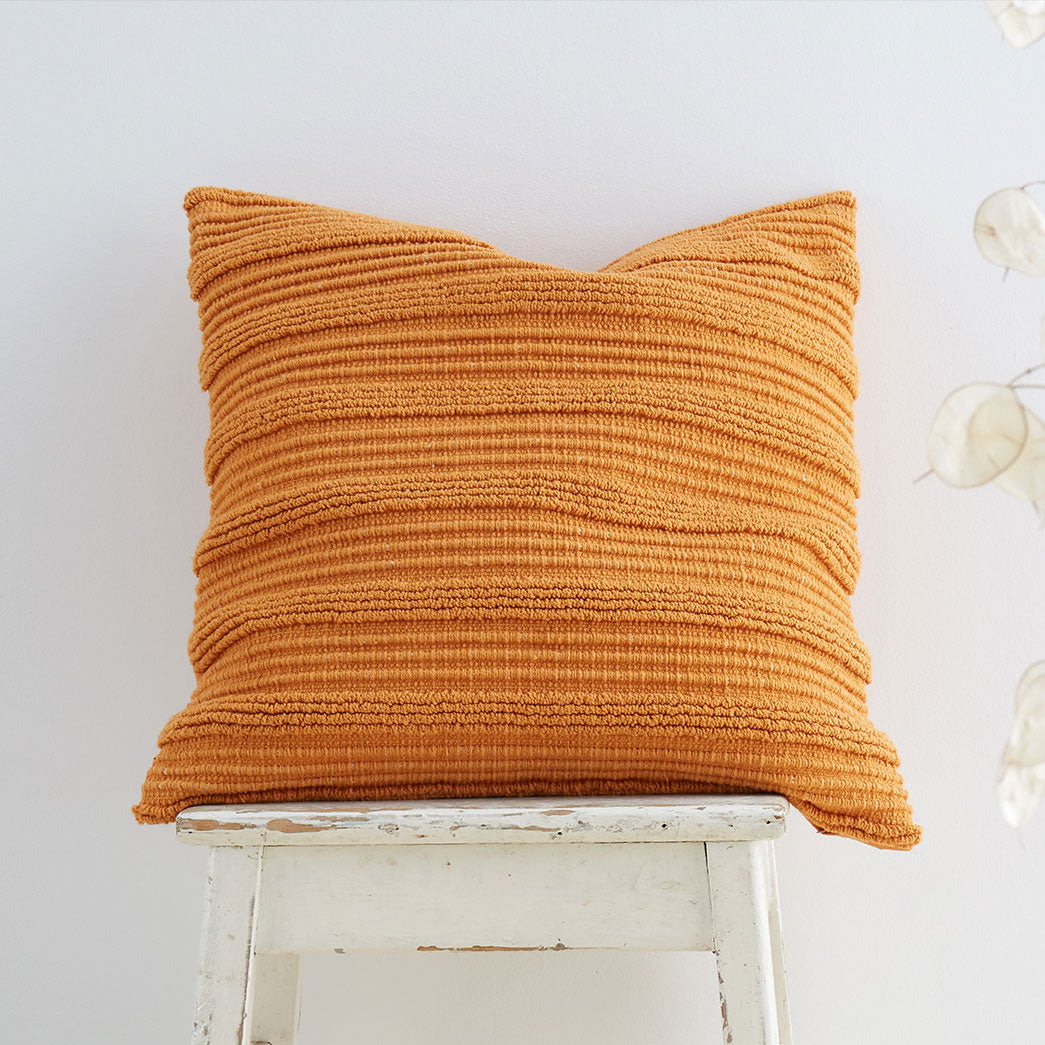 Pineapple Elephant Terracotta Tufted Stripes Cotton Cushion (45cm x 45cm)