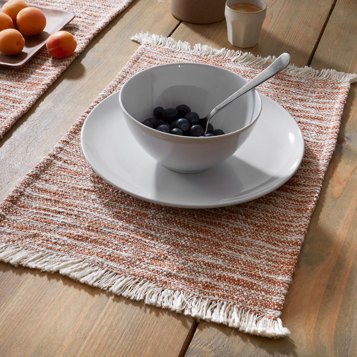 Pineapple Elephant Terracotta Textured Frayed Edge Placemat Pair