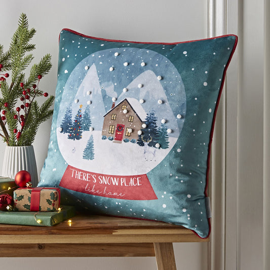 Catherine Lansfield Snow Place Like Home Pom Pom Christmas Cushion