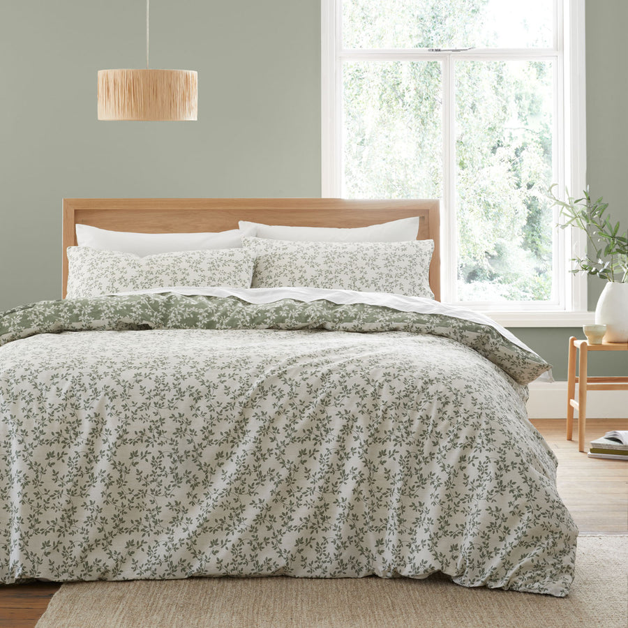 Bianca Shadow Leaves Soft Green 200TC Cotton Duvet Set