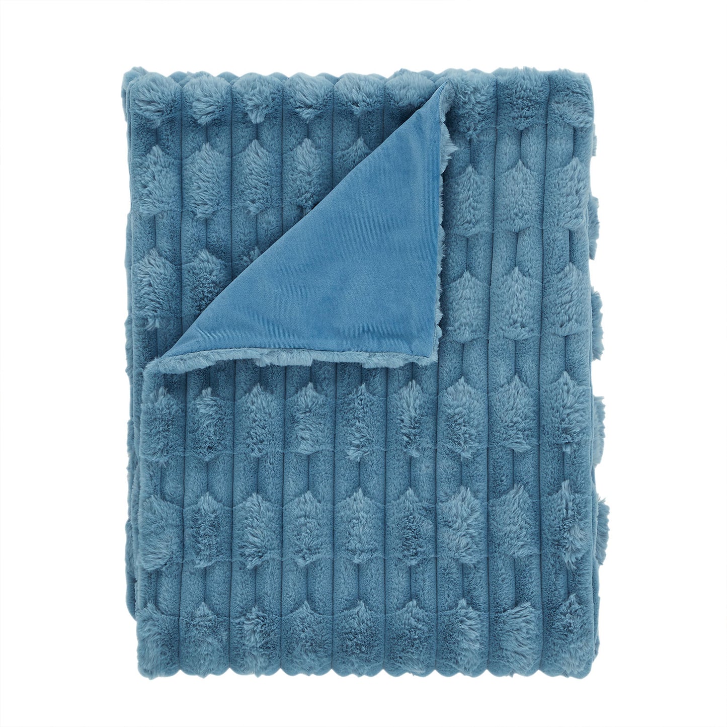 Bianca Blue Carved Faux Fur Blanket Throw (150cm x 200cm)