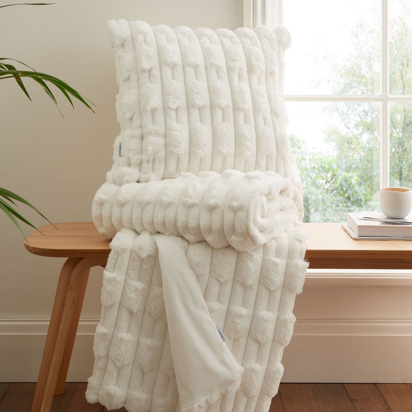 Bianca So Soft Cream Carved Faux Fur Cushion