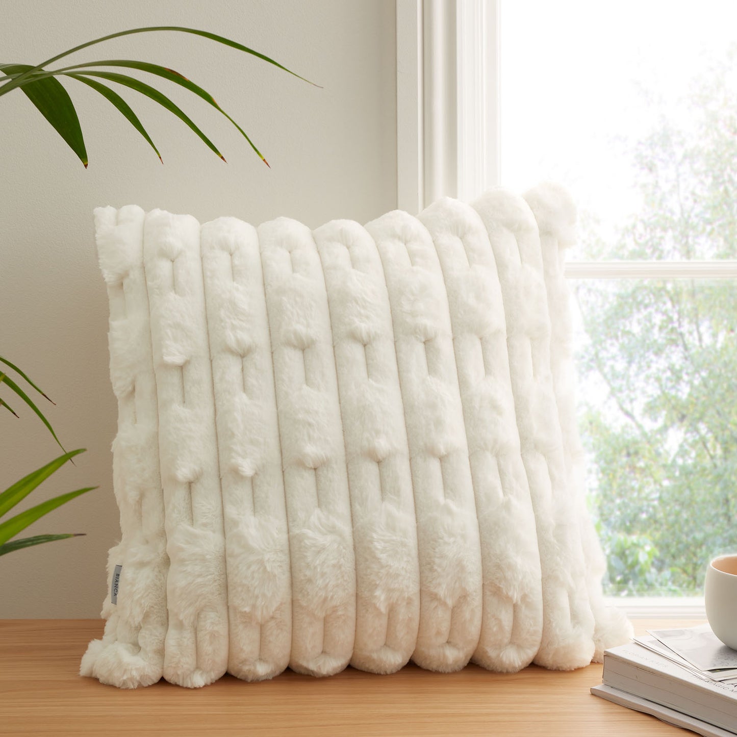 Bianca So Soft Cream Carved Faux Fur Cushion