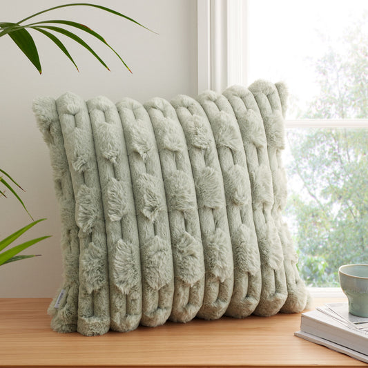 Bianca So Soft Sage Green Carved Faux Fur Cushion