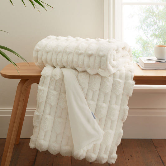 Bianca So Soft Cream Carved Faux Fur Blanket Throw
