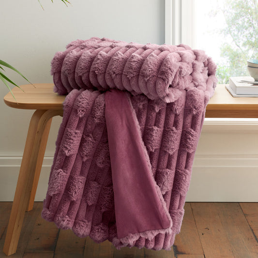 Bianca So Soft Pink Carved Faux Fur Blanket Throw