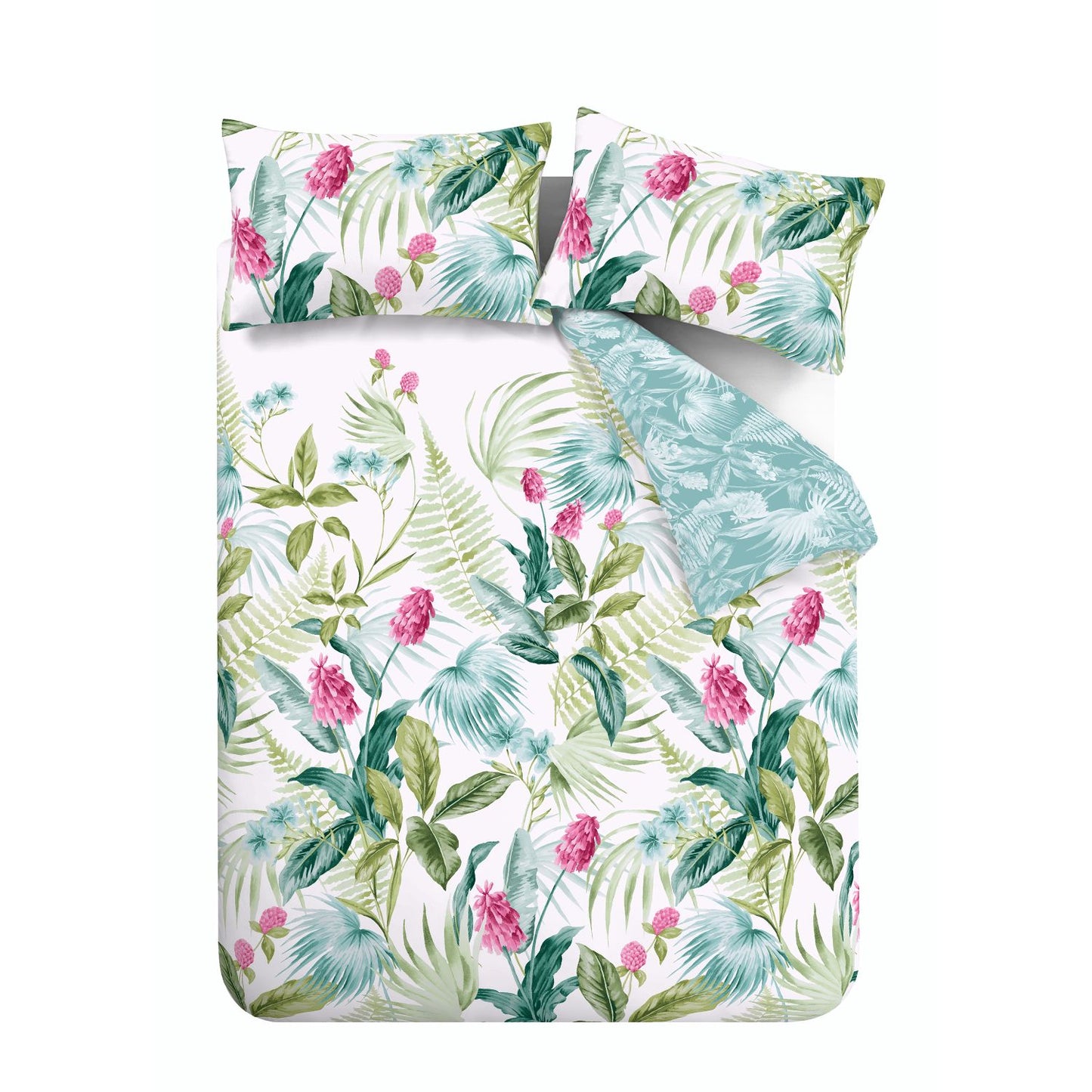 Catherine Lansfield Aruba Green Tropical Floral Reversible Duvet Set