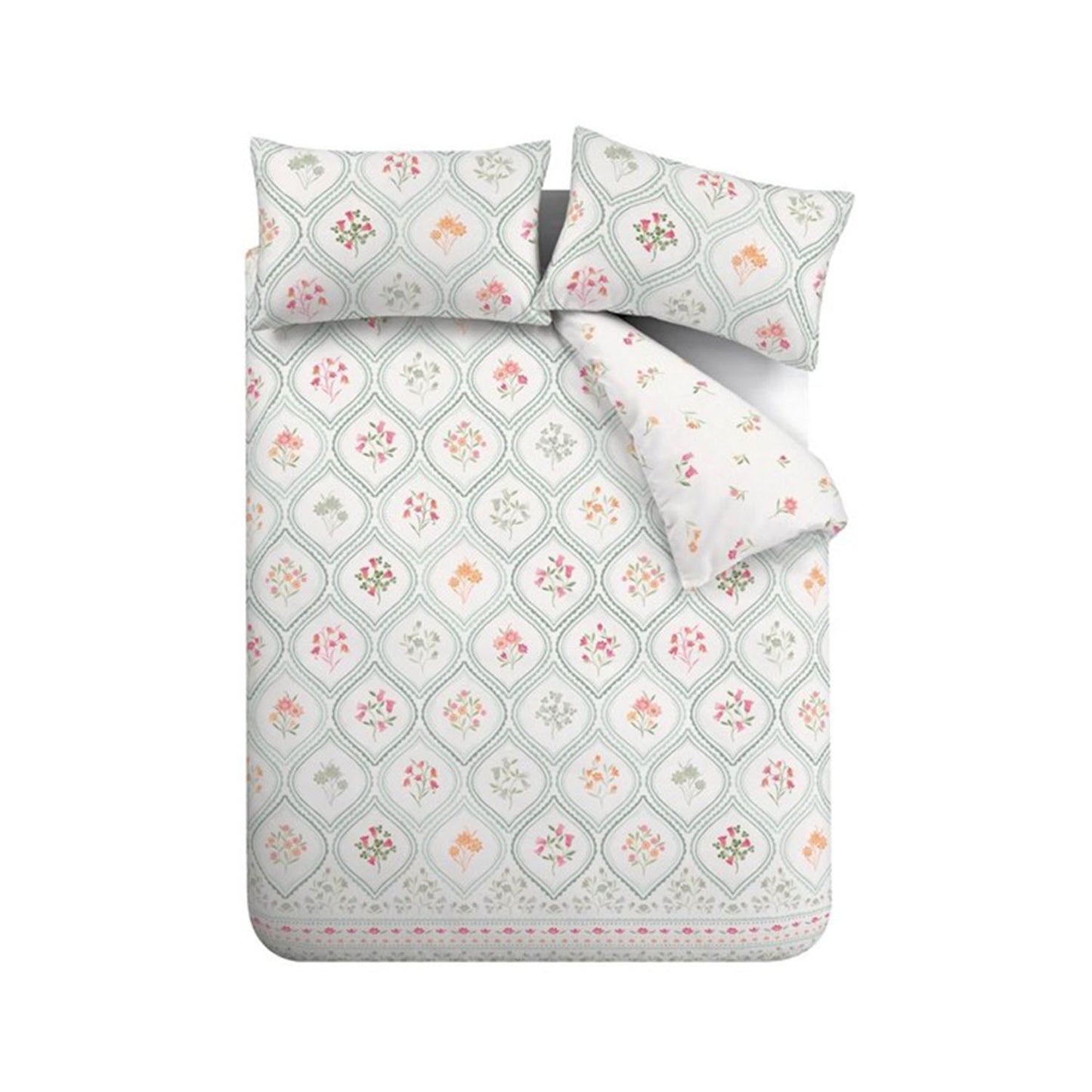 Catherine Lansfield Cameo Floral Soft Green Reversible Duvet Set