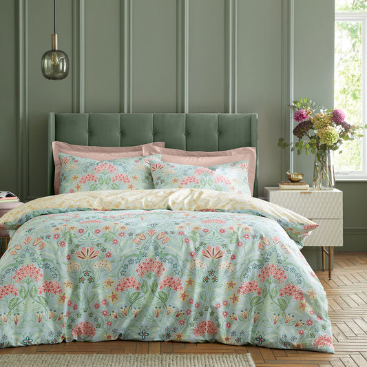 RHS Art Deco Hydrangea Green 200TC Cotton Duvet Set