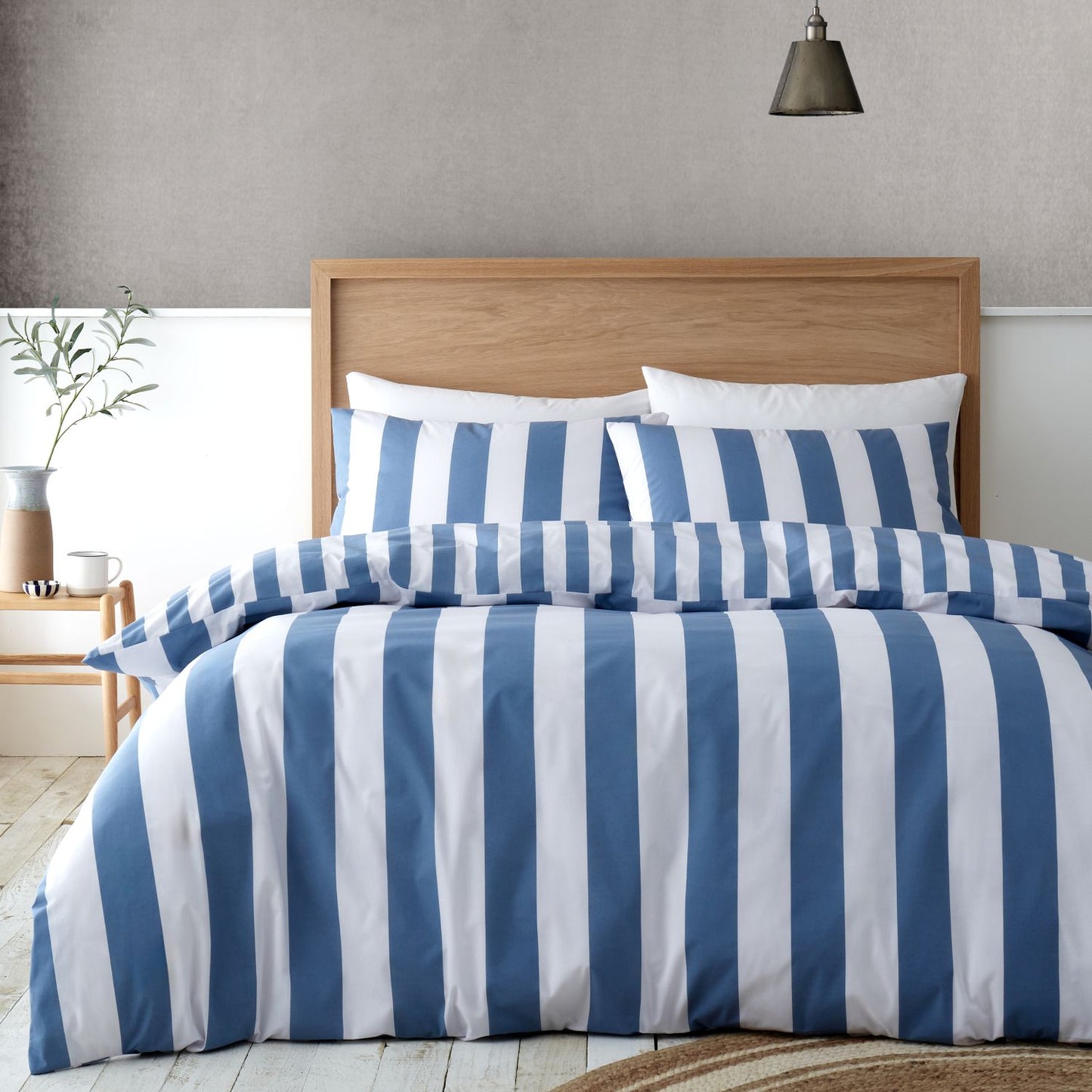 Catherine Lansfield Cove Stripe Blue Reversible Duvet Set