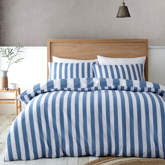 Catherine Lansfield Cove Stripe Blue Reversible Duvet Set