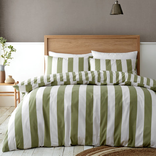 Catherine Lansfield Cove Stripe Green Reversible Duvet Set