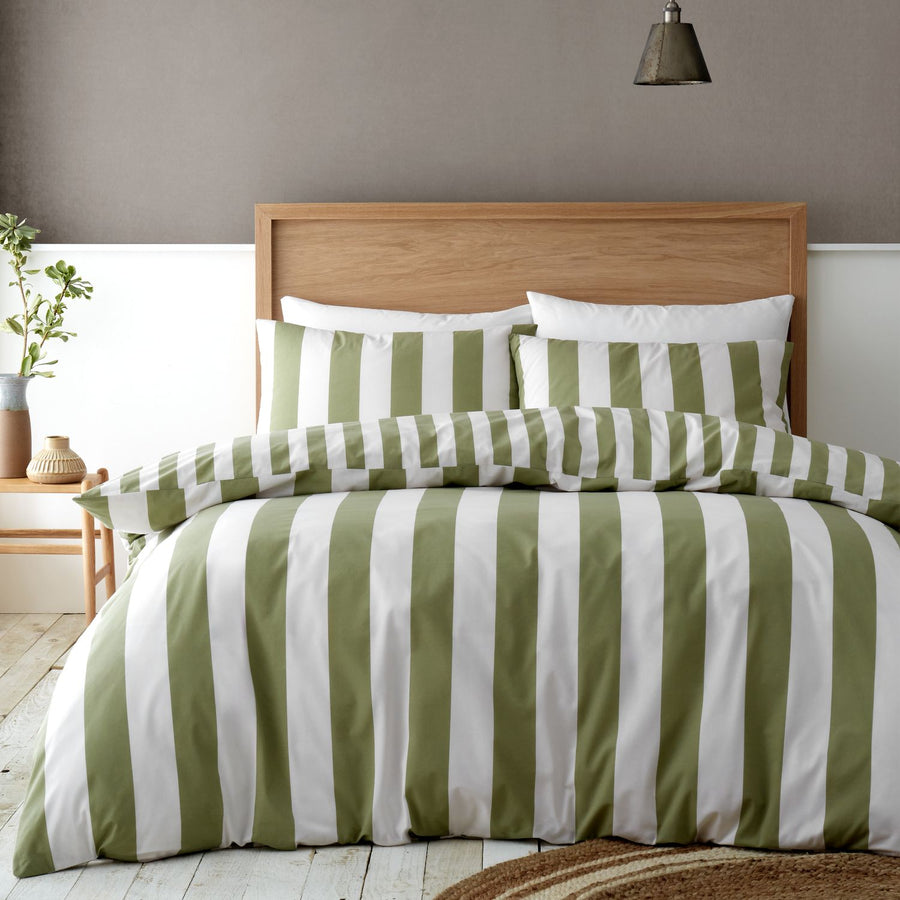 Catherine Lansfield Cove Stripe Green Reversible Duvet Set
