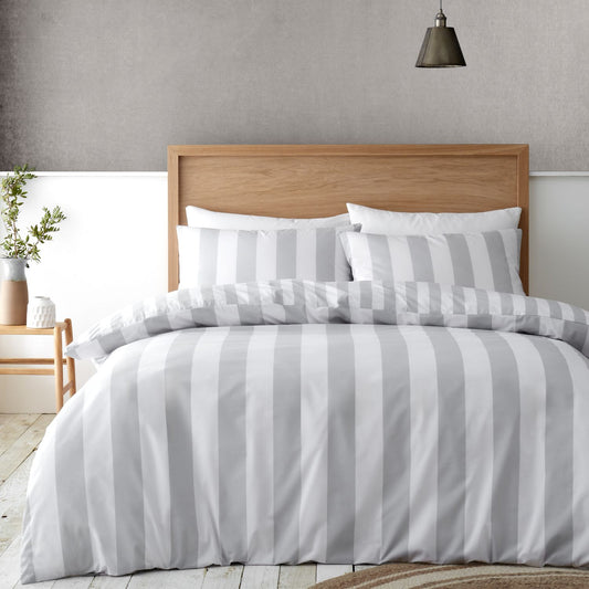 Catherine Lansfield Cove Stripe Grey Reversible Duvet Set