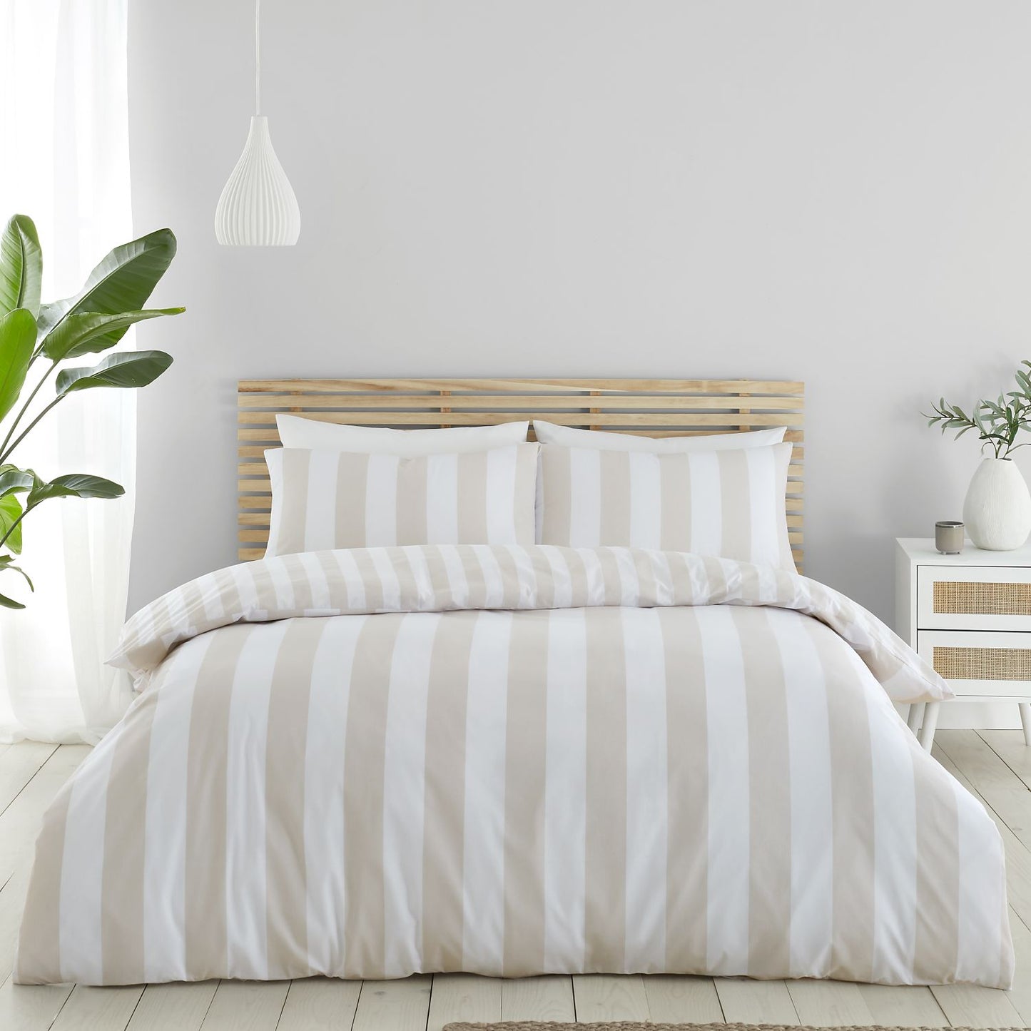 Catherine Lansfield Cove Stripe Natural Reversible Duvet Set