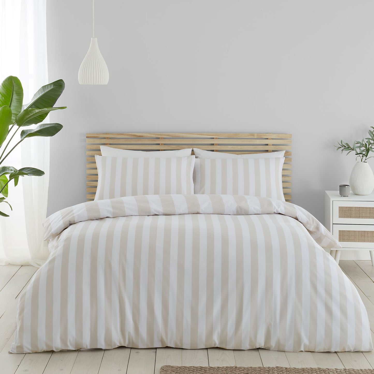 Catherine Lansfield Cove Stripe Natural Reversible Duvet Set