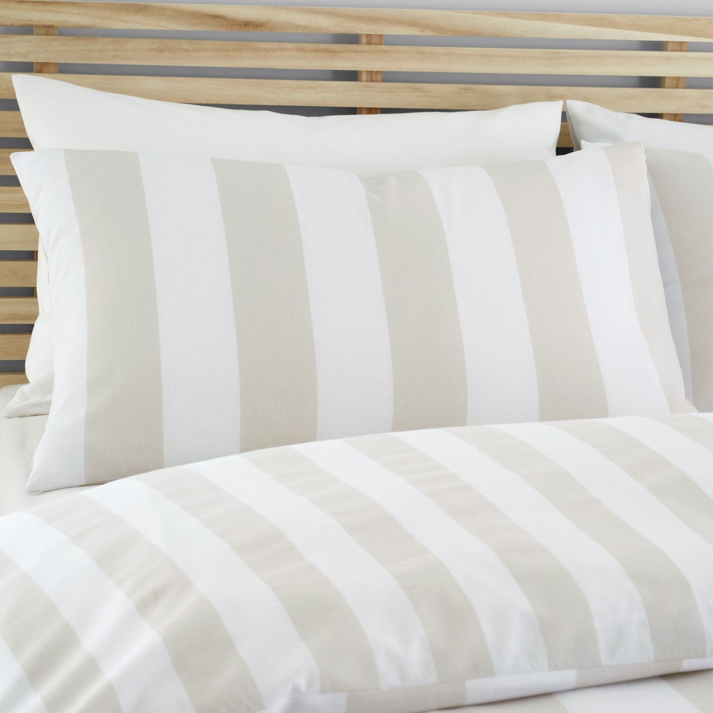 Catherine Lansfield Cove Stripe Natural Reversible Duvet Set
