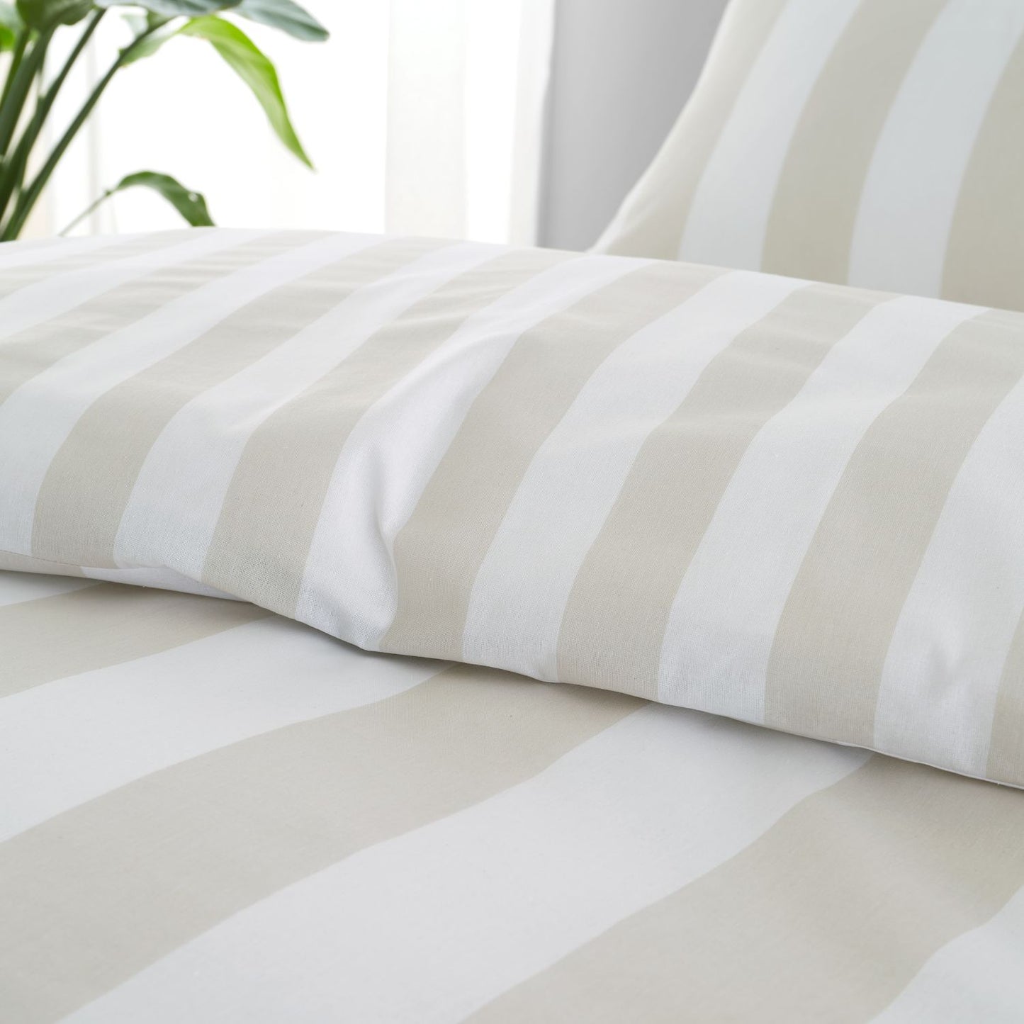Catherine Lansfield Cove Stripe Natural Reversible Duvet Set