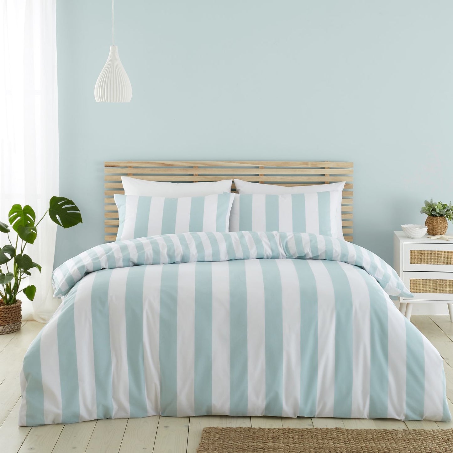 Catherine Lansfield Cove Stripe Seafoam Blue Reversible Duvet Set