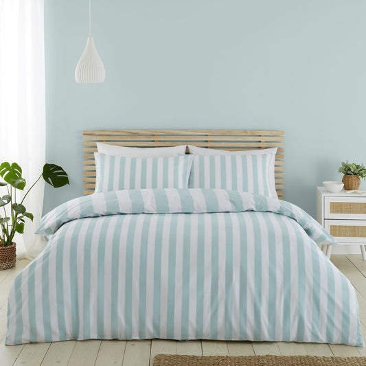 Catherine Lansfield Cove Stripe Seafoam Blue Reversible Duvet Set