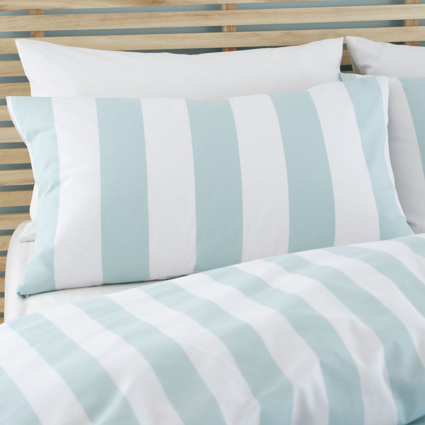 Catherine Lansfield Cove Stripe Seafoam Blue Reversible Duvet Set