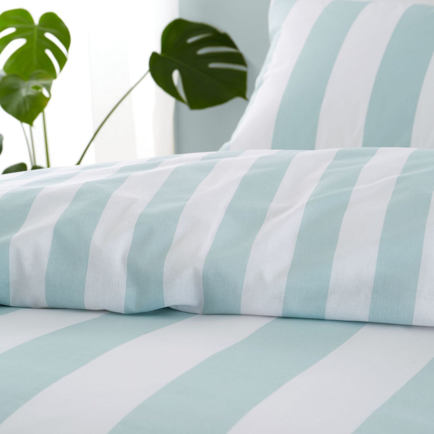 Catherine Lansfield Cove Stripe Seafoam Blue Reversible Duvet Set