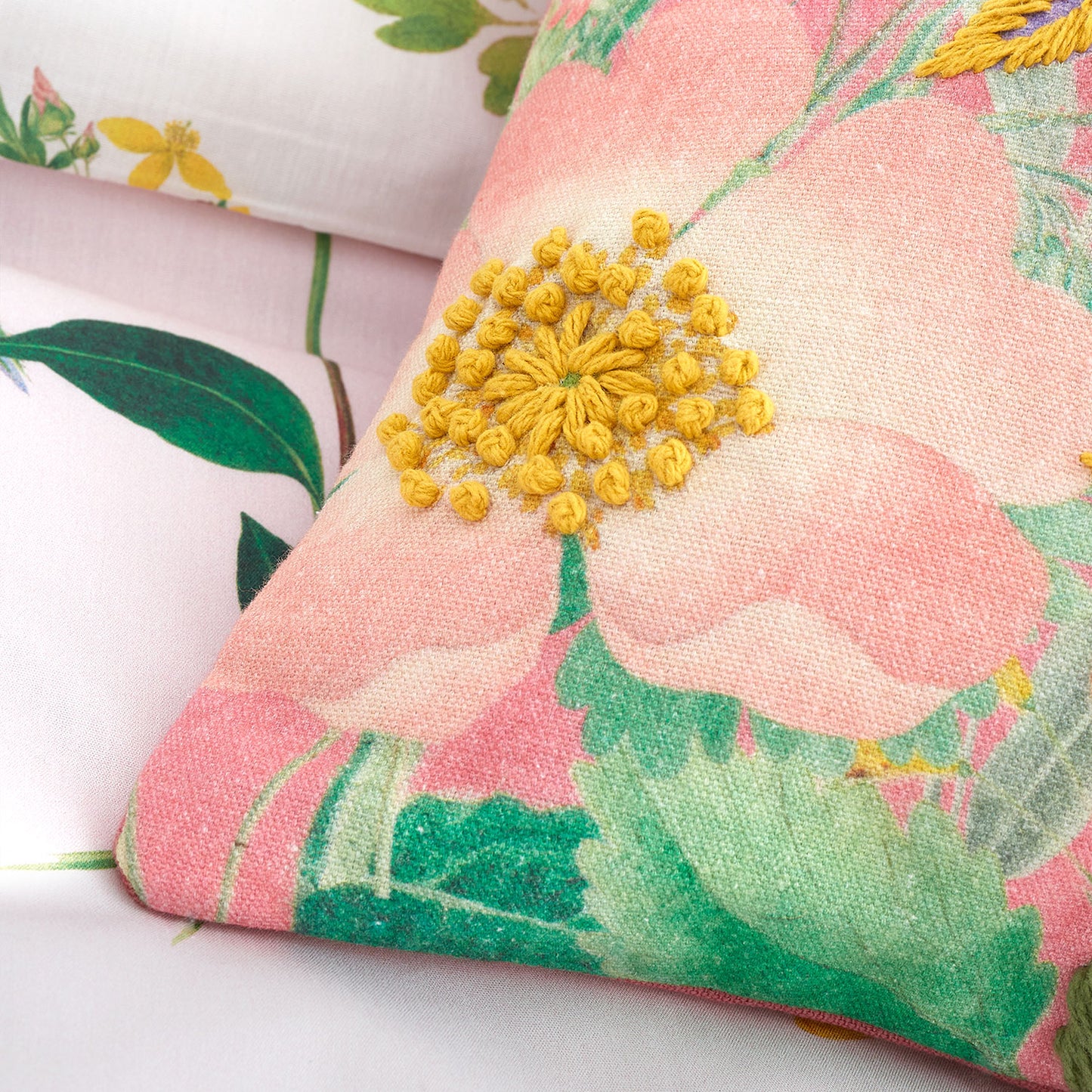 RHS Cottage Meadow Pink Embellished Cotton Cushion (45cm x 45cm)