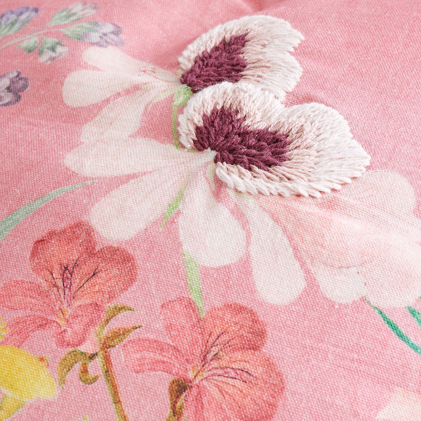 RHS Cottage Meadow Pink Embellished Cotton Cushion (45cm x 45cm)