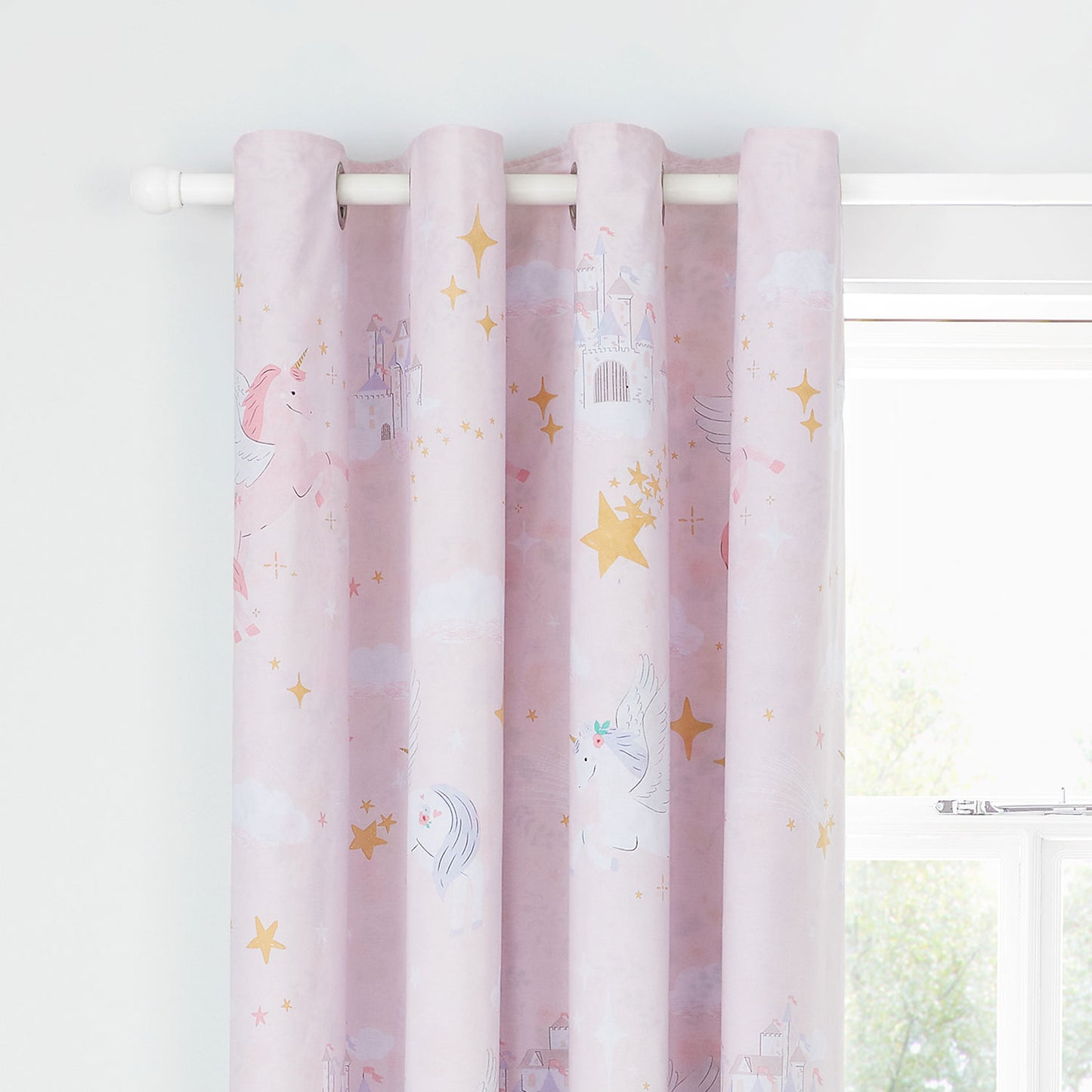 Catherine Lansfield Fairytale Unicorn Pink Reversible Eyelet Curtains