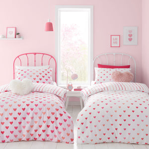 Catherine Lansfield Hearts and Stripes Pink White Duvet Sets (Twin Pack)
